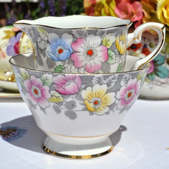 Royal Stafford Pink, Yellow and Blue Flowers Vintage Jug and Sugar Bowl