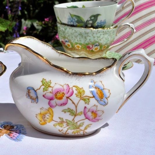 Royal Albert Anemone Vintage Bone China Oval Jug and Sugar Bowl 1930s