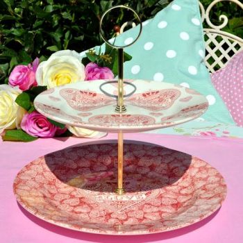  2 Tier Cake Stand Queen's Made With Love Pattern