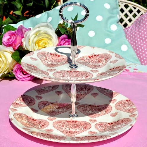Love Hearts Pink and White 2 Tier Cake Stand