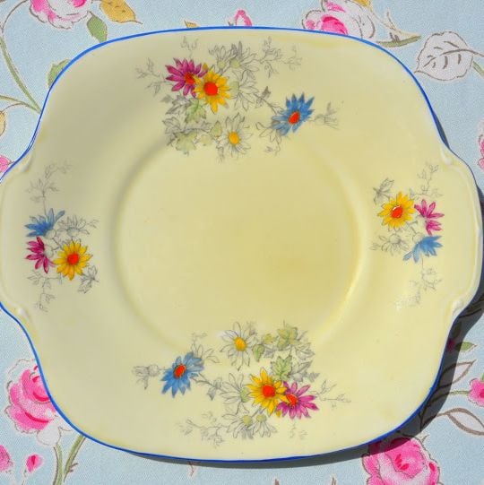 Crown Staffordshire Cream Floral Hand Painted Vintage Cake Plate