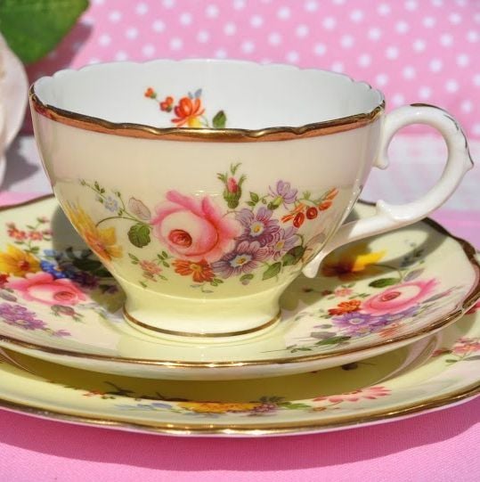 Cauldon China Cream Floral Vintage Teacup, Saucer and Tea Plate