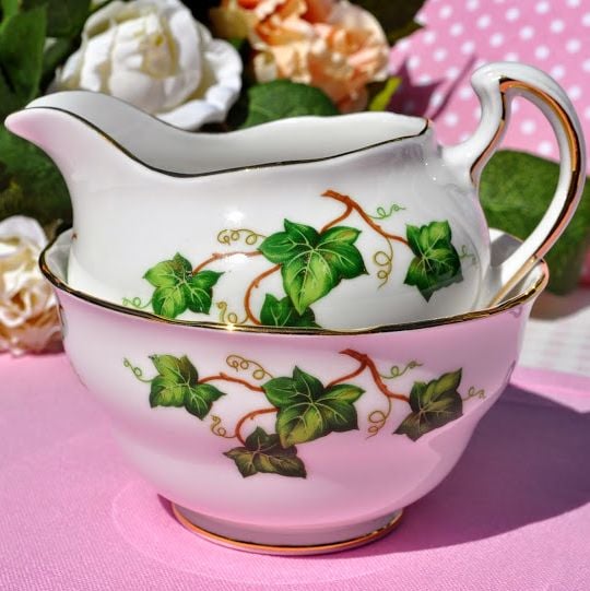 Colclough Green Ivy Leaf Vintage Milk Jug and Sugar Bowl
