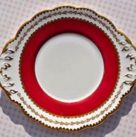 Salisbury Ruby Red and Gold Cake Plate c.1940s