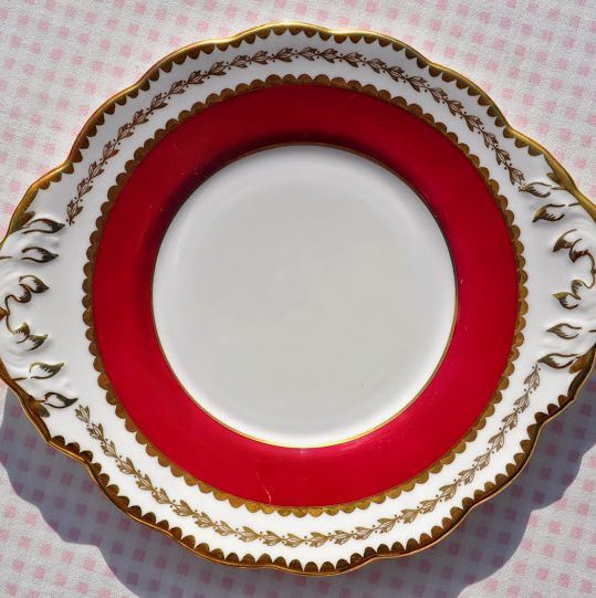 Salisbury Ruby Red and Gold Vintage Cake Plate 