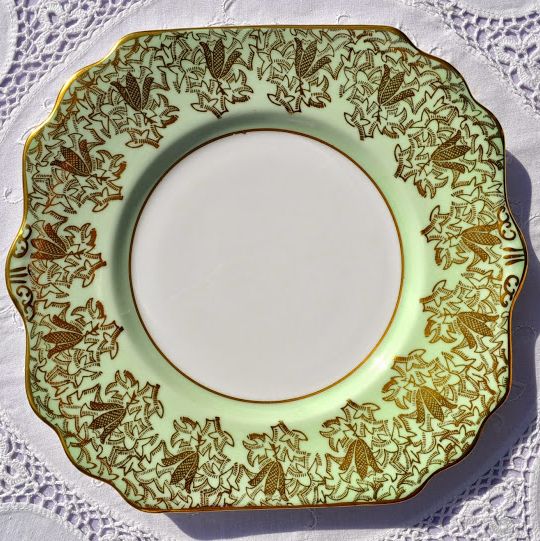 Gladstone Pale Green and Gold Filigree Vintage Cake Plate