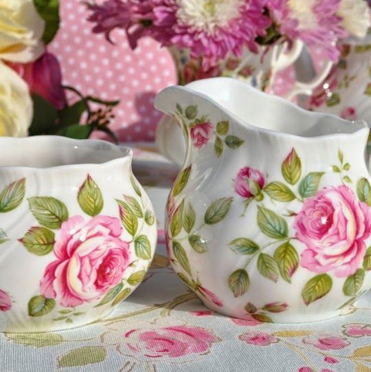 Queen's Cottage Garden Pink Rose China Milk Jug and Sugar Bowl