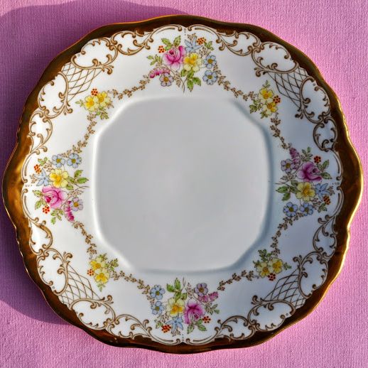 Salisbury Chelsea Pattern Gold and Floral Vintage China Cake Plate c.1930's