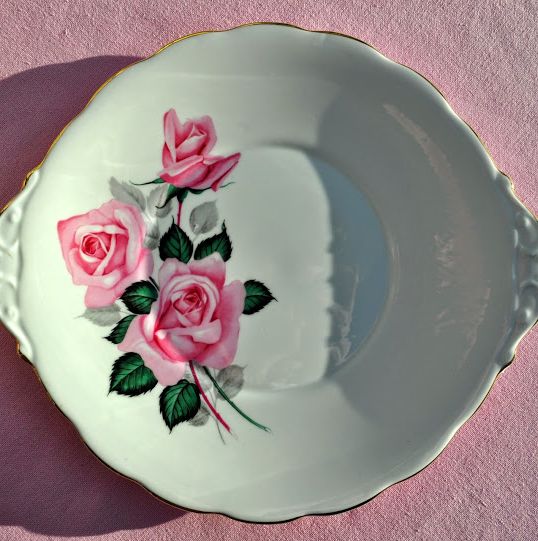 Roslyn Pink Roses Vintage Fine Bone China Cake Plate c.1958-63