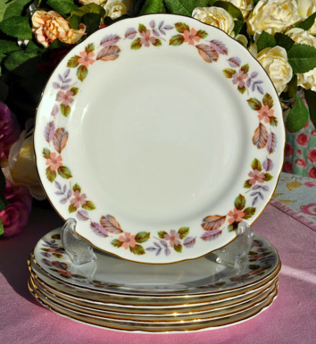 Aynsley April Rose Pattern Set of Six 21cm Vintage Bone China Plates