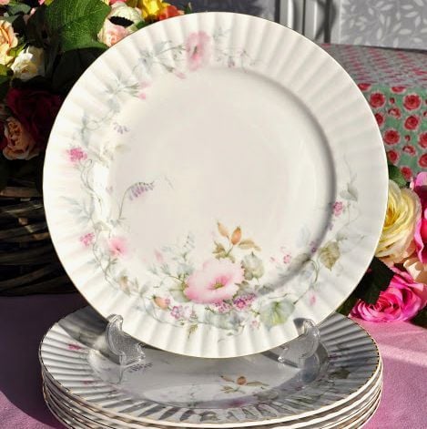 Royal Stafford Pastel Pink Floral Vintage English China Dinner Plates x 6