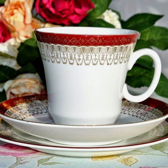 Royal Grafton Majestic Red and Gold Teacup Trio c.1950's
