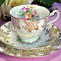 Rosina Floral and Gold Vintage Teacup, Saucer and Tea Plate c.1950s