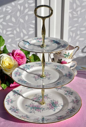 Colclough Coppelia Pastel Blue and Pink 3 Tier Cake Stand