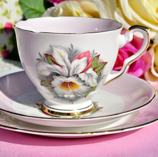 Royal Stafford White Lady Pink Vintage Tea Trio