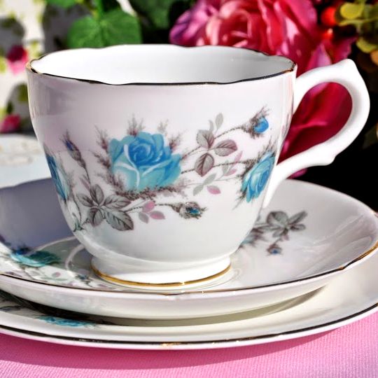 Royal Grafton Vintage Fine Bone China Blue Rose Tea Trio