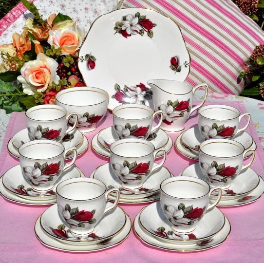 Duchess Vintage Bone China Tea Set for Eight with Cake Plate