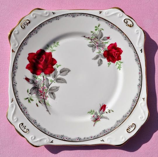 Royal Stafford Roses to Remember Vintage China Cake Plate c.1952