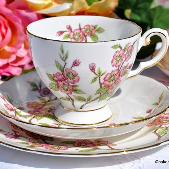 Tuscan Springtime Fine Bone China Teacup, Saucer, Tea Plate