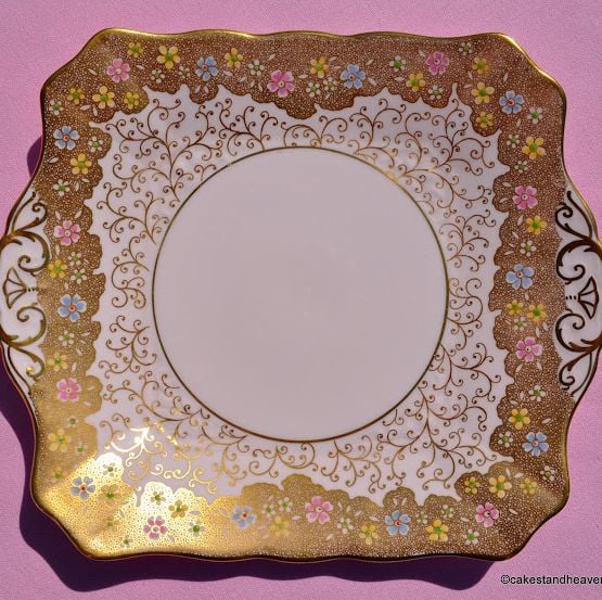 Tuscan Gold and Pink Fine Bone China Cake Plate