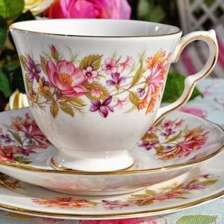 Colclough Wayside Pattern Vintage Bone China Teacup Trio