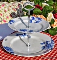 Royal Worcester Blue Peony Fine Porcelain 2 Tier Cake Stand