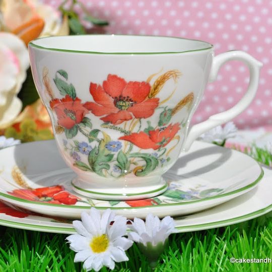 Duchess Poppies Vintage Teacup, Saucer and Tea Plate