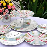 Patchwork Pattern 2 Tier Cake Stand and Plates Set 