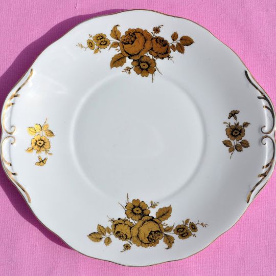 Royal Imperial Gold Floral Bone China Cake Plate c.1940's