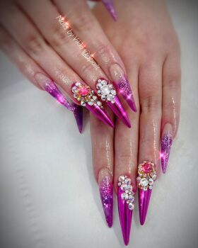 Extreme Design Acrylic Nail Enhancements ( advanced hand painting, chromes, foils, extreme lengths and shapes, stamps, crystals, charms )