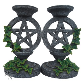 Aged Pentagram Candlestick Holders (Set of 2)