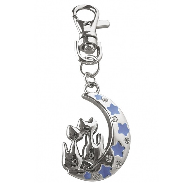 Cats on Crescent Moon Diamante Keyring Bag Charm - Witches of Pendle