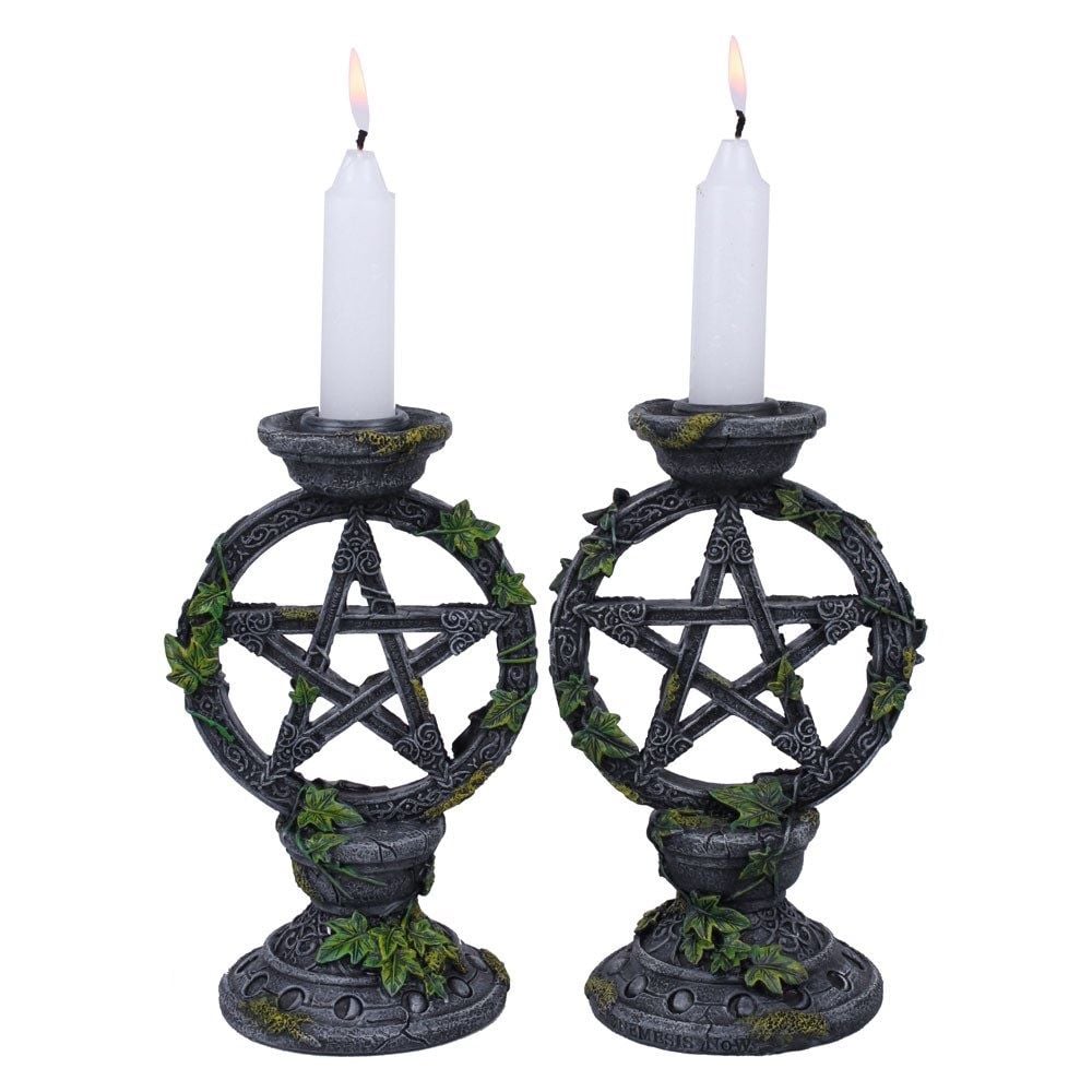 Wiccan Pentagram Candlesticks - Set Of Two