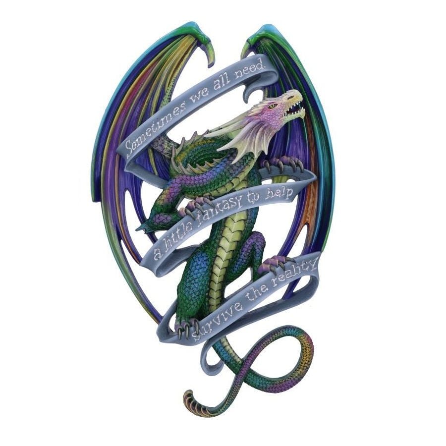 'Sometimes' Rainbow Dragon Scroll Wall Plaque By Anne Stokes