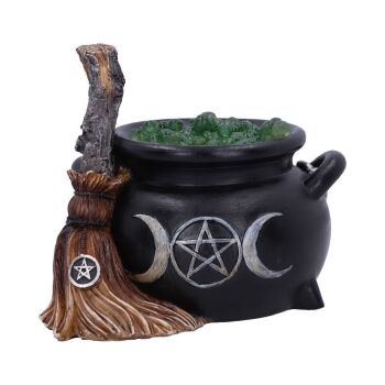 Bubbling Witches Cauldron & Broomstick Light-Up Figurine