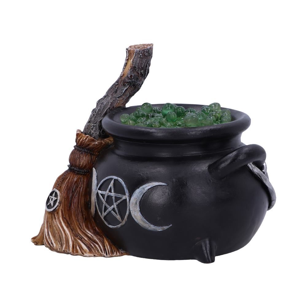 Bubbling Witches Cauldron & Broomstick Light-Up Figurine