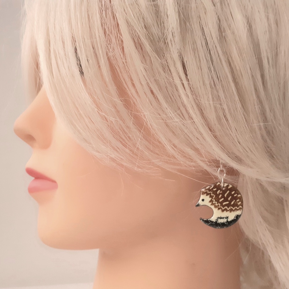 Hedgehog Pendant Earrings (as worn)