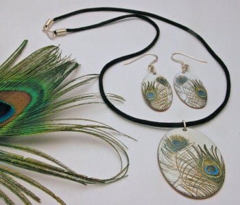 Peacock Feather Pendant and Earrings