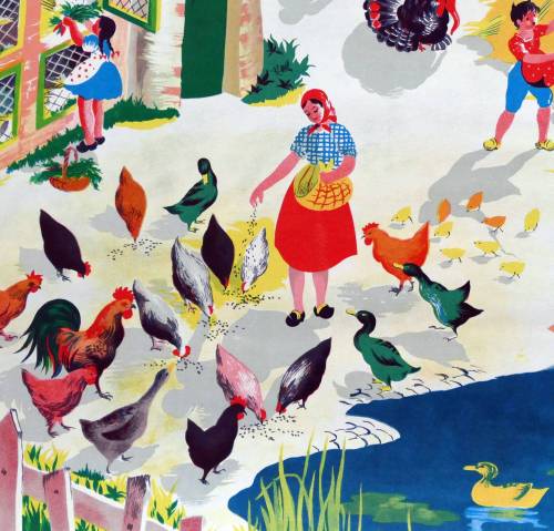 Vintage French School Print - Helen Poirie - The Farm