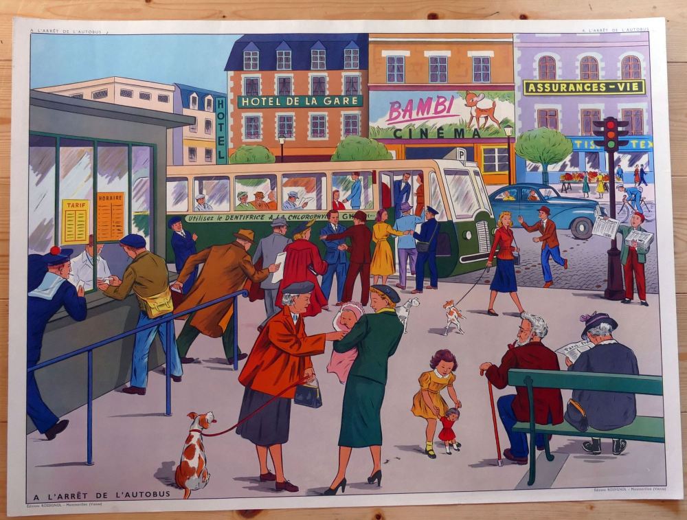 Vintage French Classroom Poster - The Bus Station