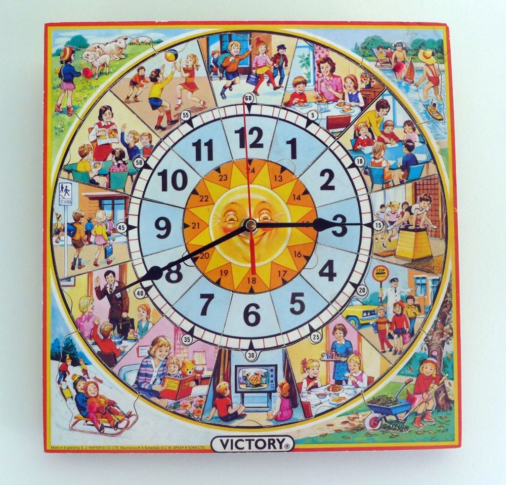 1970's Vintage Victory Wooden Jigsaw Clock - Large Size