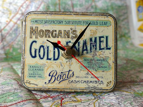 Vintage Elastoplast Tin Bedside Clock - 1950's