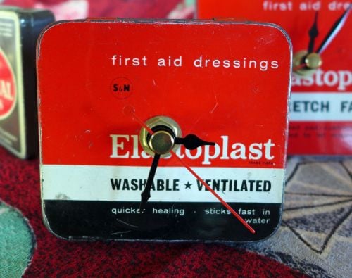 Vintage Elastoplast Tin Bedside Clock - 1960's