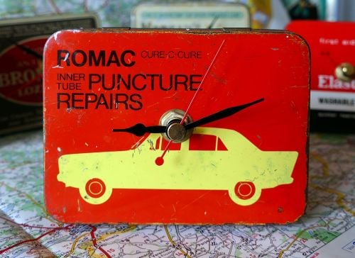 Vintage Romac Puncture Kit Tin Bedside Clock - 1960's
