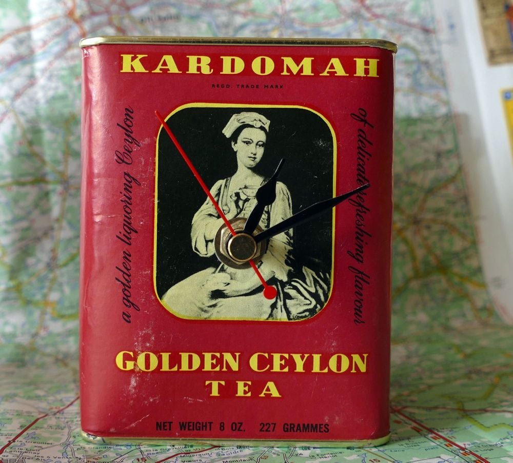 Vintage Tea Caddy Clock - Golden Ceylon Tea