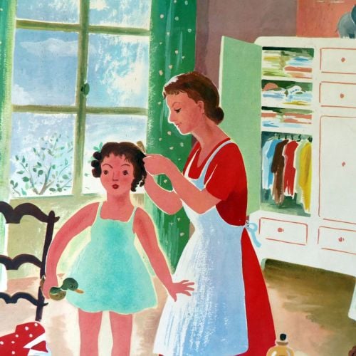 Vintage French School Print - Helen Poirie - The Bedroom