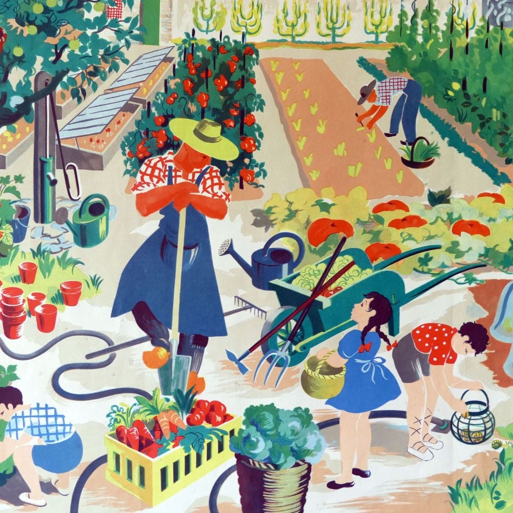 Vintage French School Print - Helen Poirie - The Garden