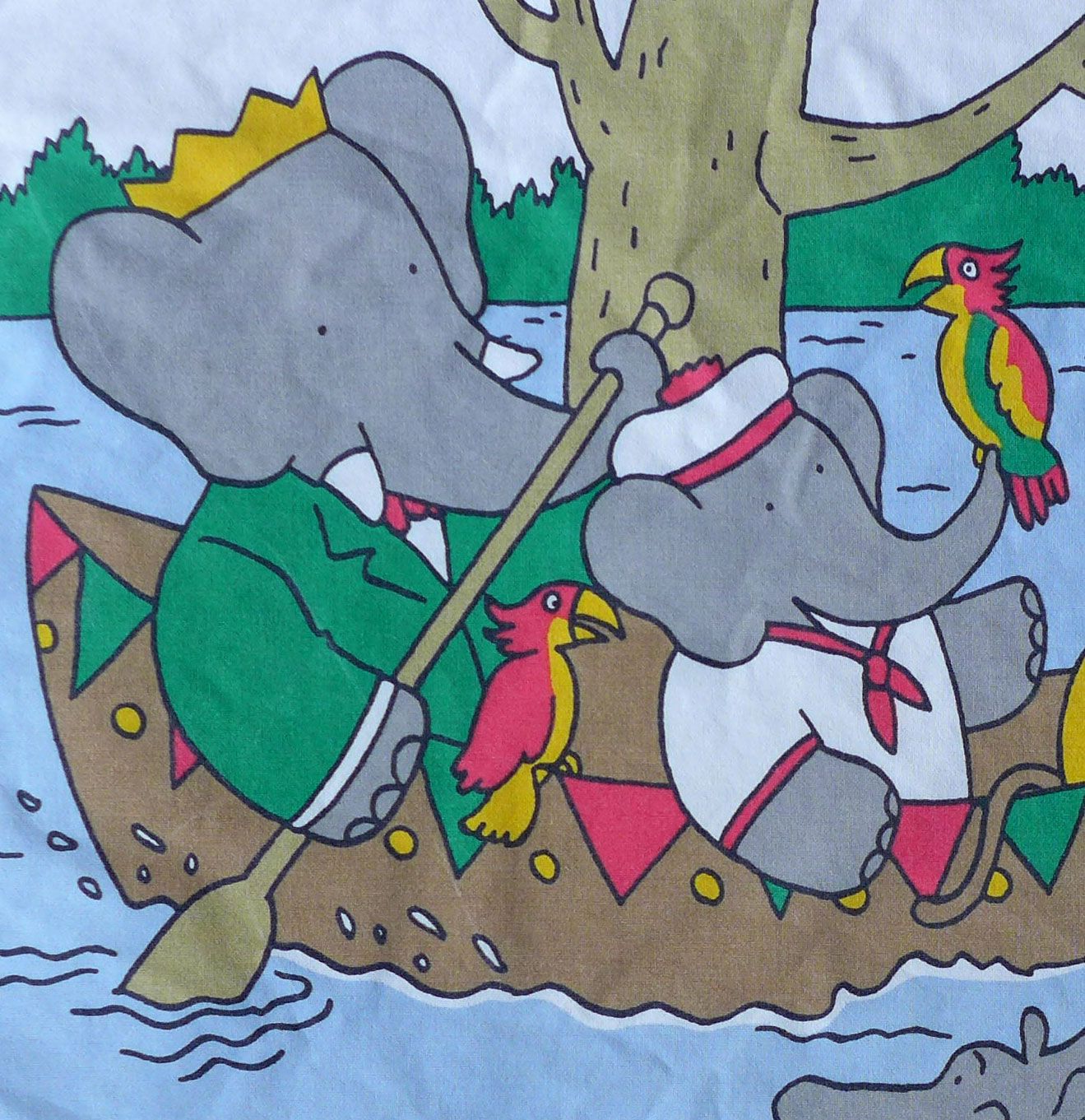 Babar Fabric Panels - Canoe & Hippos