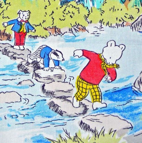 Rupert Bear Vintage Cotton Panel - stepping stones