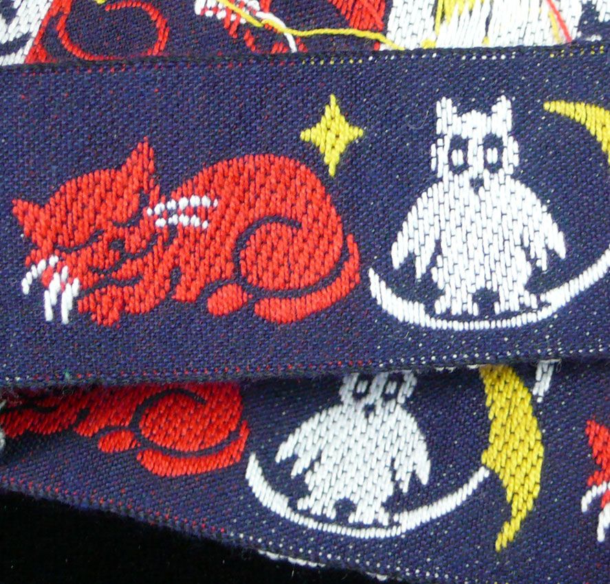 Vintage  Woven Cotton Trim - Owls & Cats
